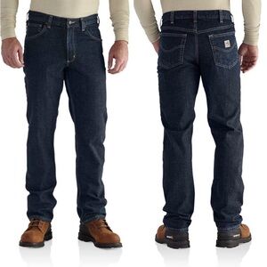 Carhartt Men's Flame Resistant Signature Dark Wash Relaxed Fit Jeans, 30 x 29